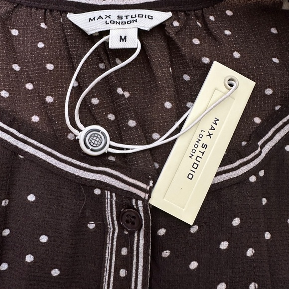 Max Studio | Sheer Polka Dot Blouse | Brown Polka Dot Top Size M - Picture 7 of 8